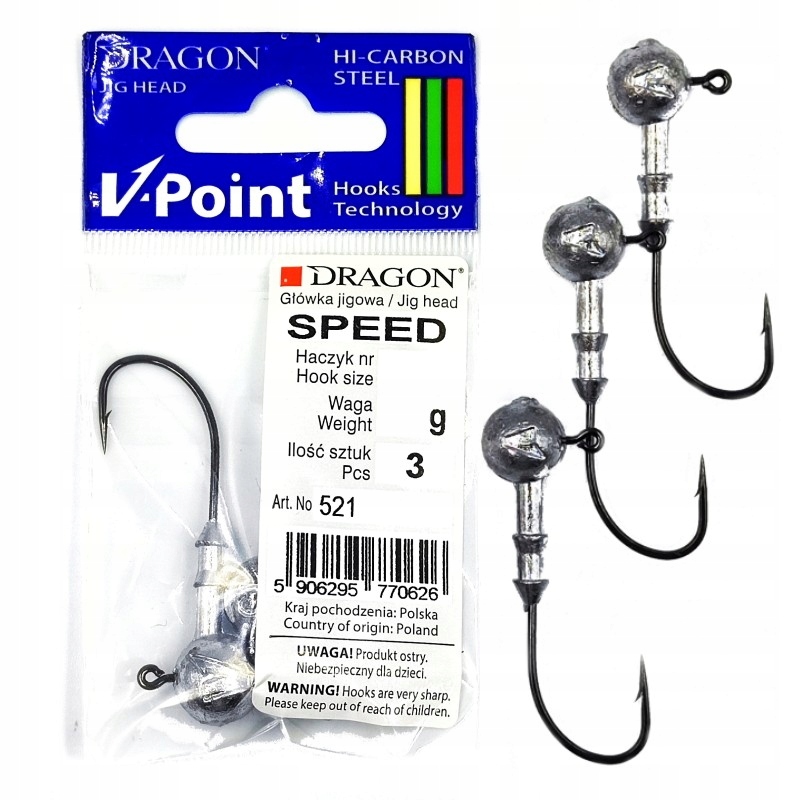 Główka jigowa Dragon V-point Speed 3szt Rozmiar 5/0 Szczupak Sandacz 20g
