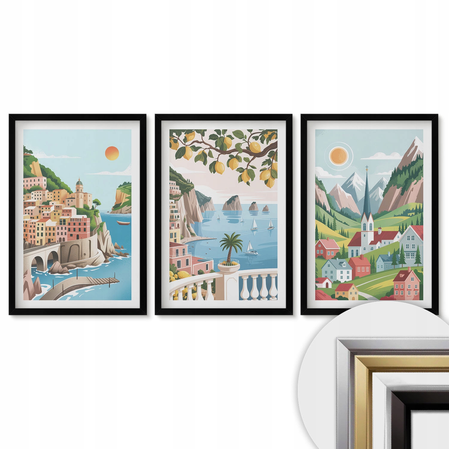Viacdielny set 3 Obrazy 40x60 cm Komplet Krajiny more citrusy