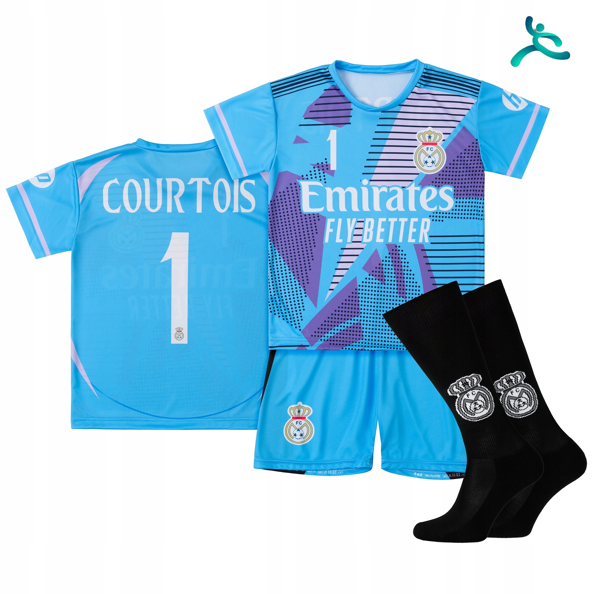 Strój komplet piłkarski getry Courtois rozm. 176