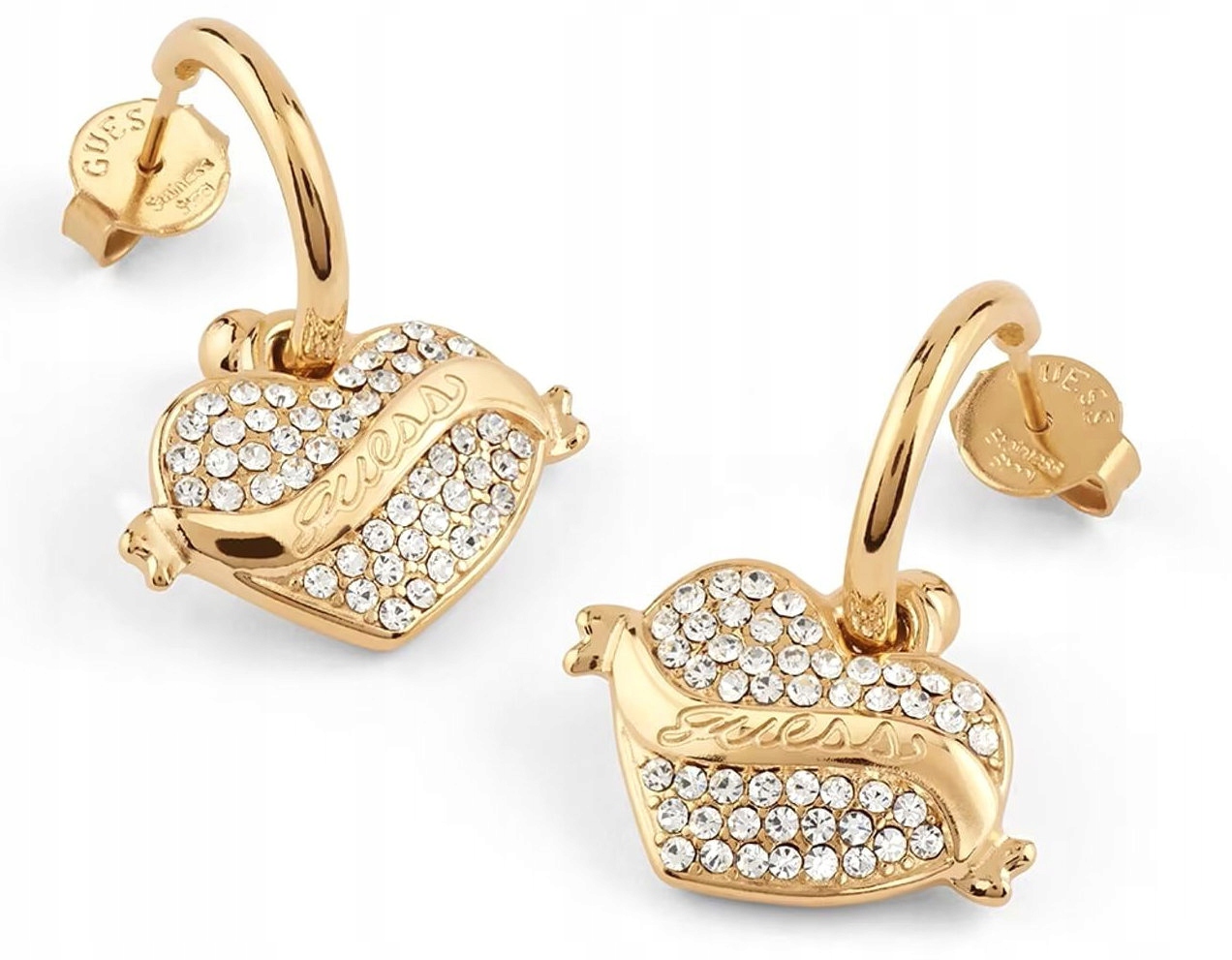 Guess Vintage Ocelové Zlaté Náušnice S Křišťály JUBE05477JWYGT/U