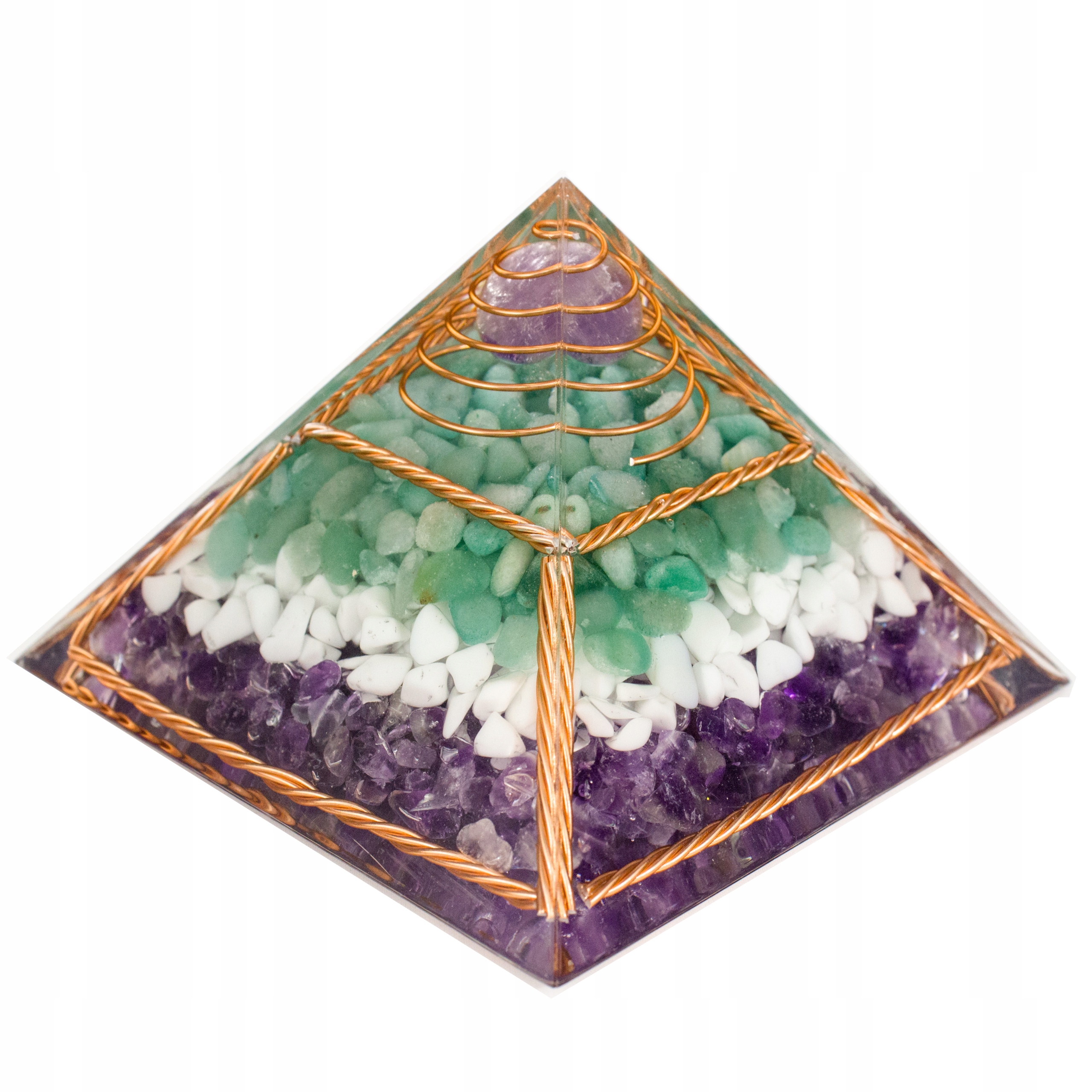 Duża Piramida Orgonit Awenturyn Ametyst Agat Fluoryt Czakry 10 x 6,5 cm