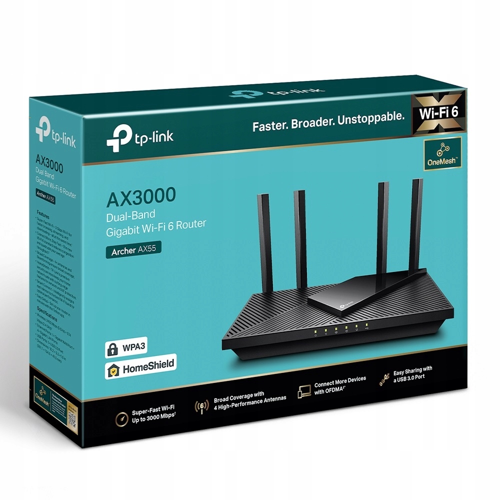 

Dwupasmowy, gigabitowy router WiFi 6 Archer AX3000