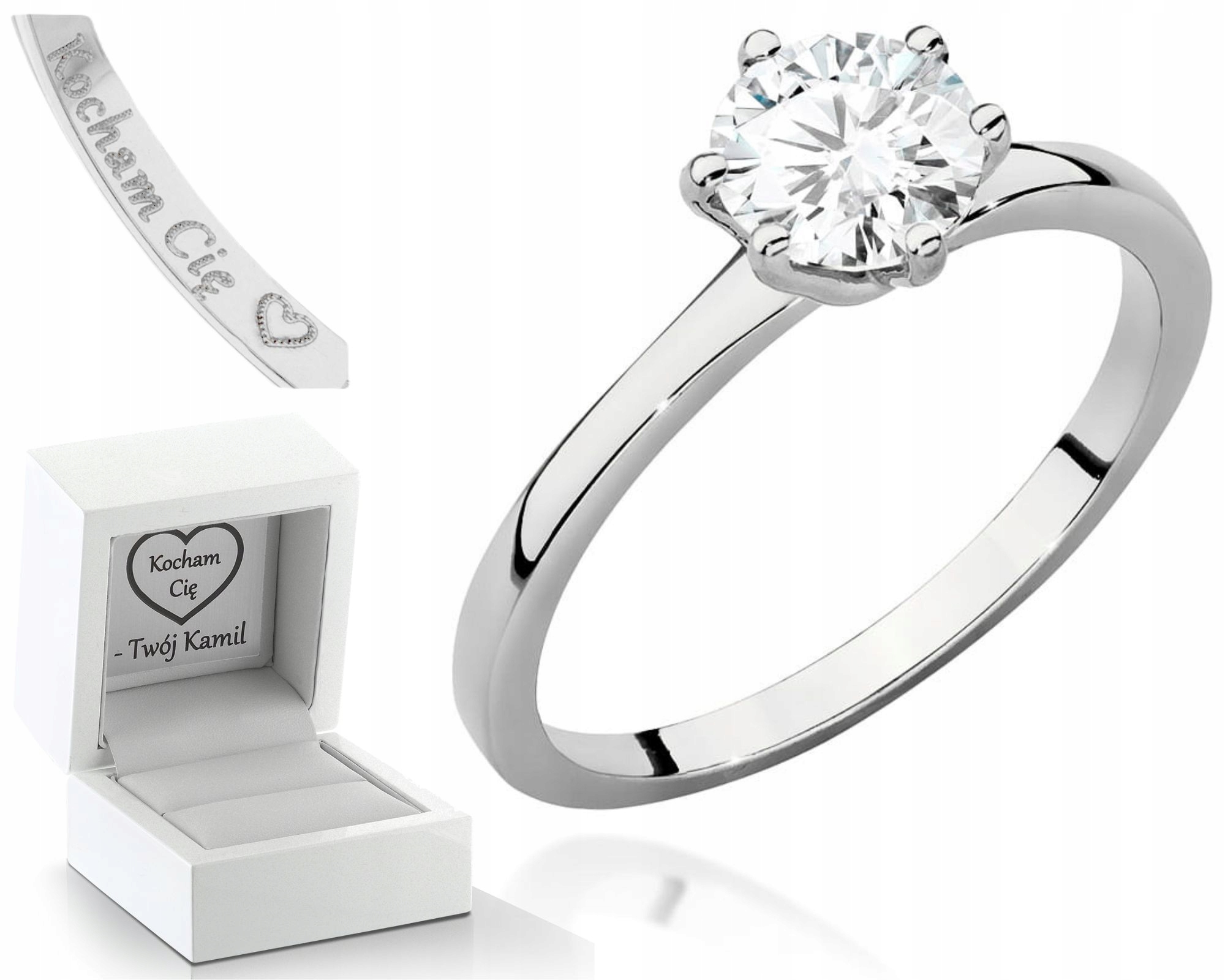 Bílý Zlatý Prstýnek S Diamantem 585 Gravírování Bonus