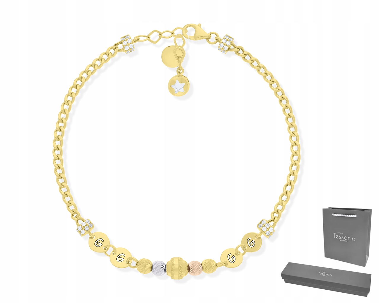 Dámský Zlatý Náramek S Originálním Vzorem Zirkony Gravírování Široký, ryzost 585