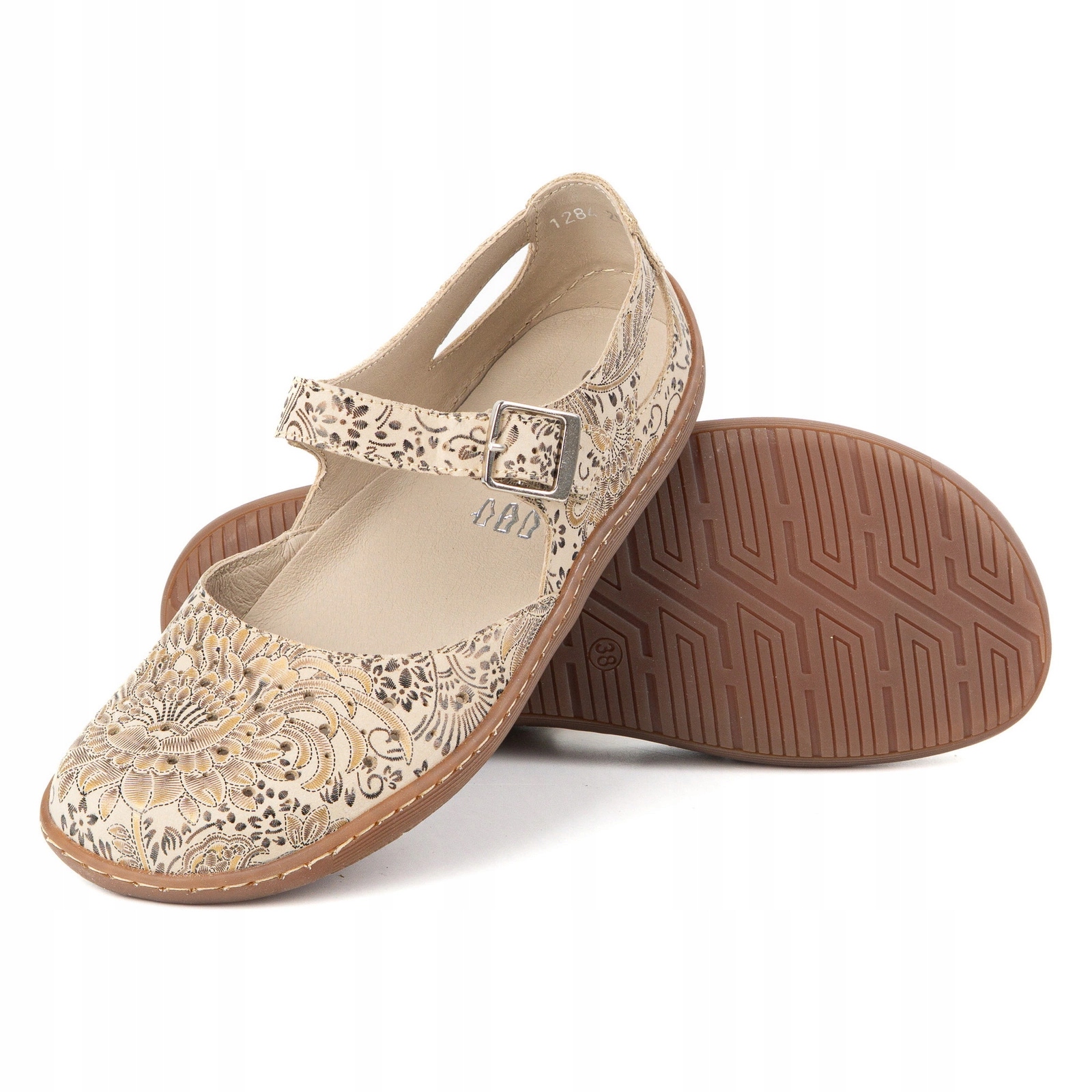 Dámské barefoot kožené baleríny s páskem Olivier 1284 béžové 39