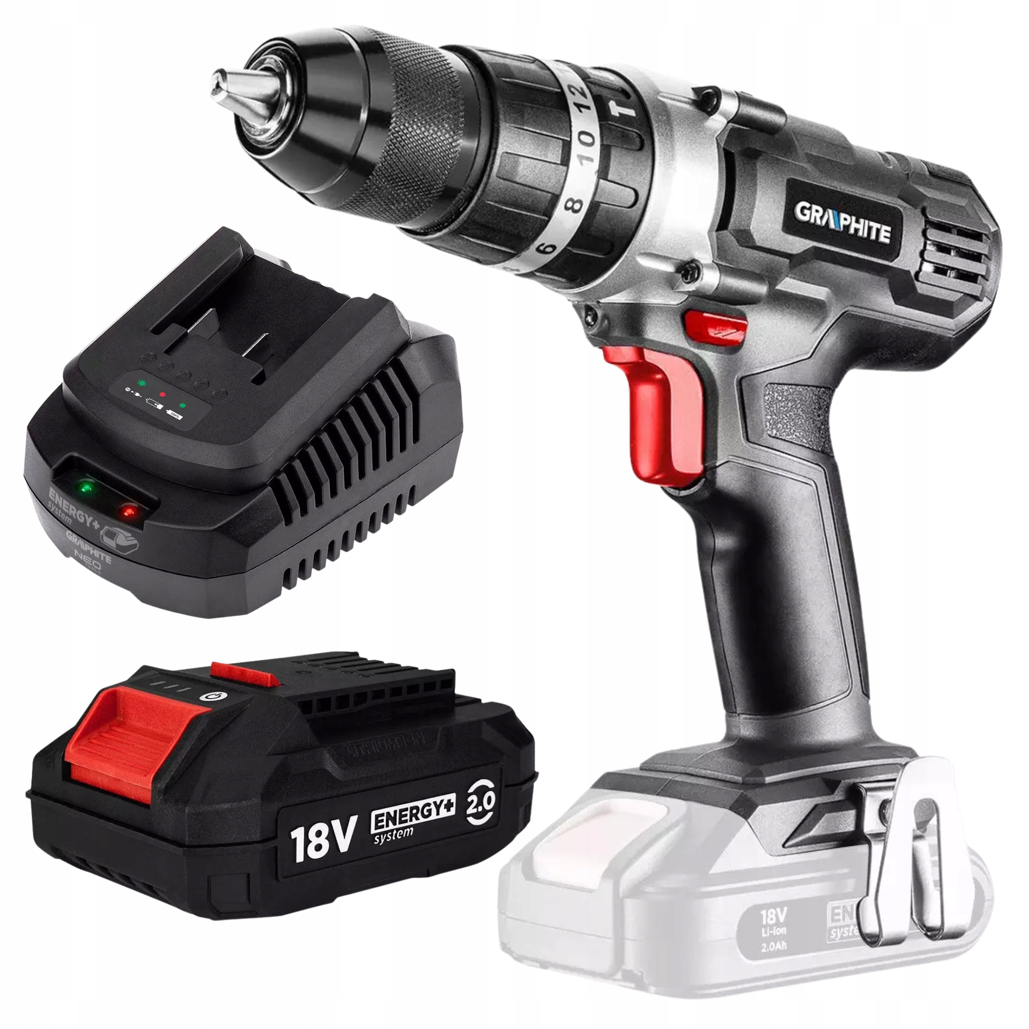 Wiertarko-wkrętarka Akumulatorowa Udarowa Aku 2AH Ładowarka Graphite