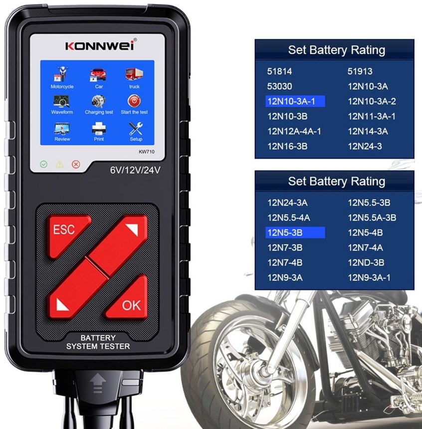 TESTER DO AKUMULATOROW 6V 12V 24V Konnwei KW710 PL Rated voltage 12 V