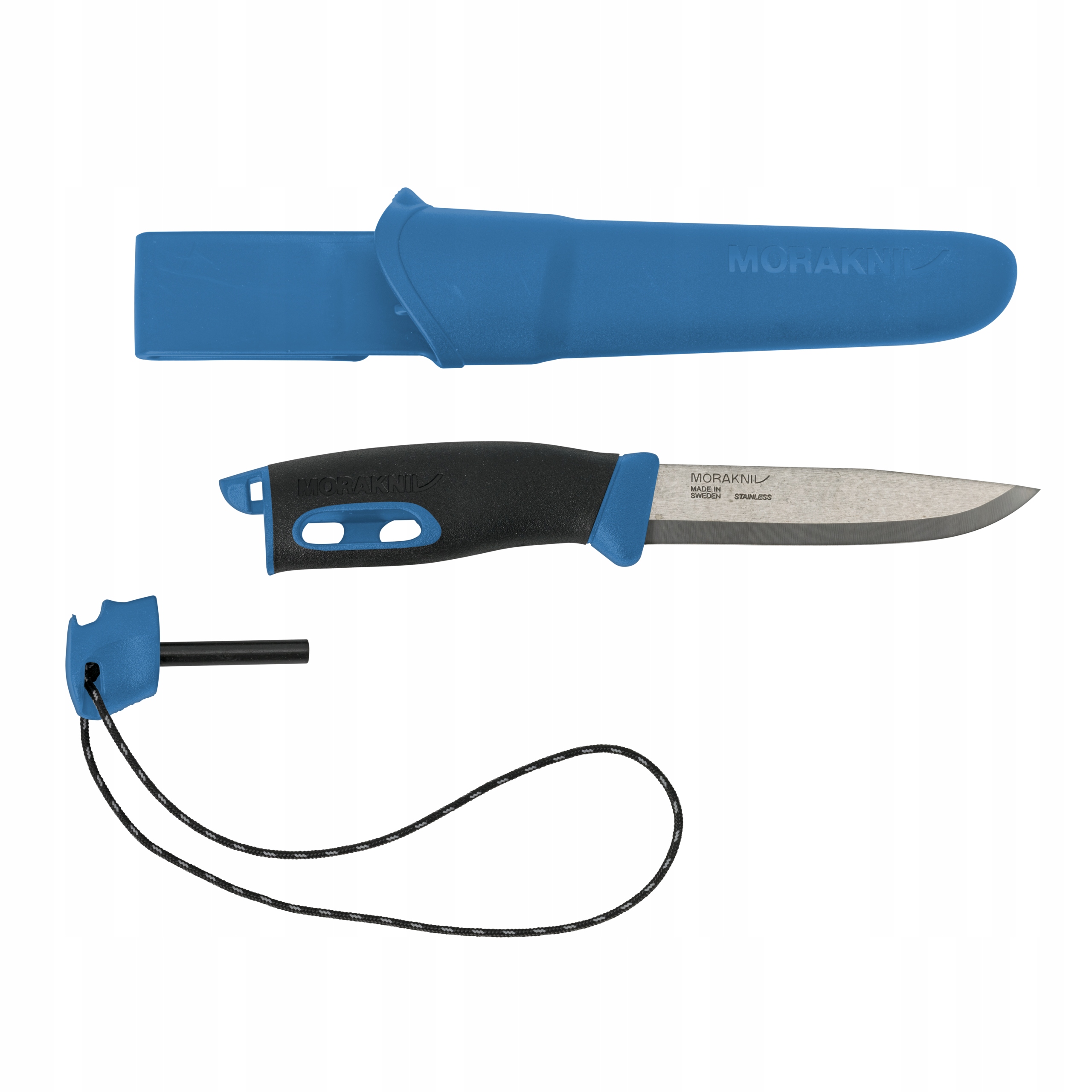 Nóż Morakniv Companion Spark stal nierdzewna niebieski etui krzesiwo linka