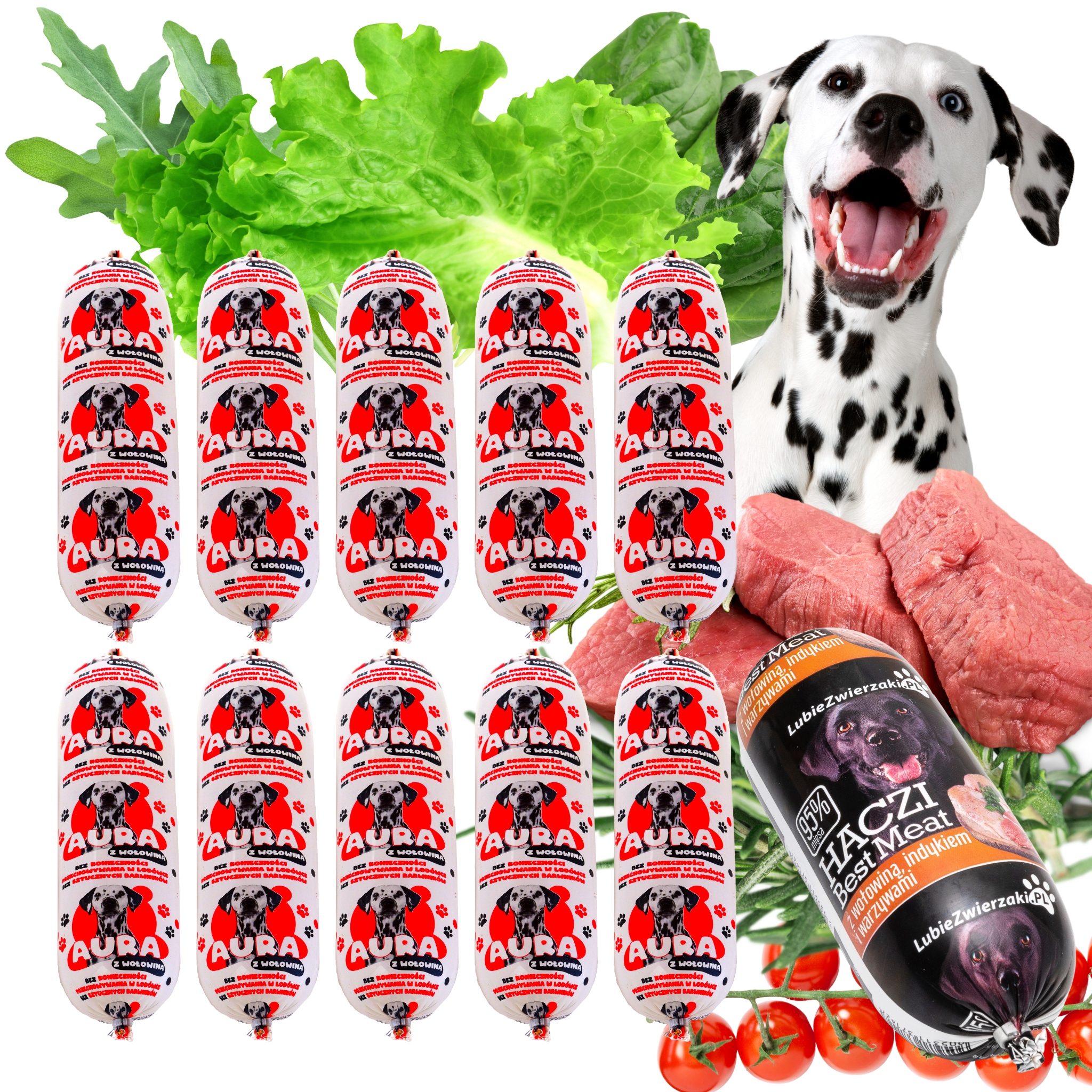 Levně Vlhké Krmivo pro psa Hovězí maso 80 % masa 18 kg tyčinka Haczi