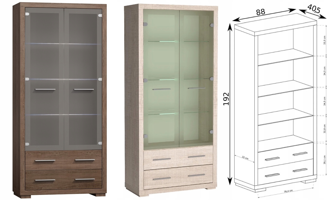 witryna duża szeroka regał zamykany szybą Vegas 13 Głębokość mebla 40.5 cm