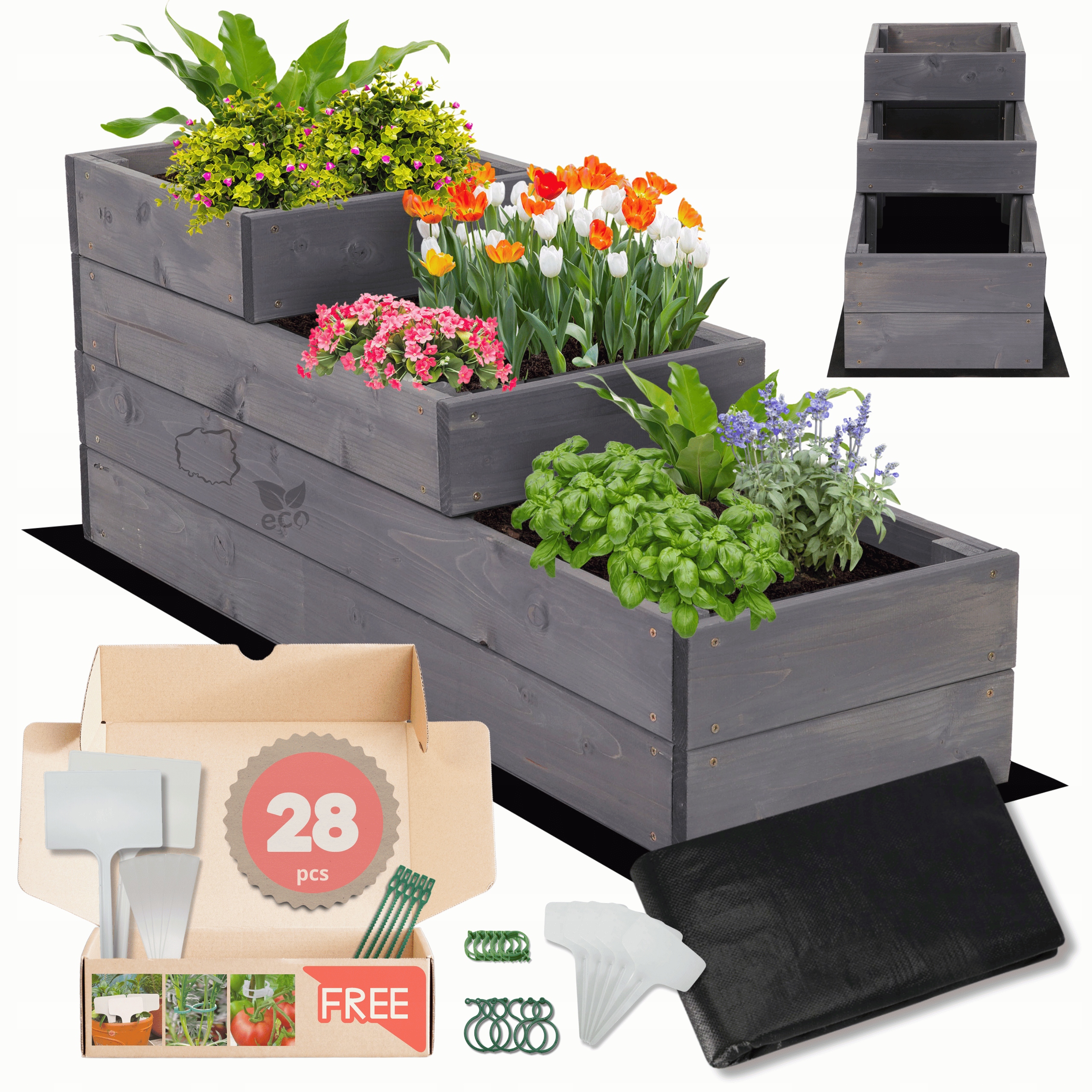 Truhlík zeleninový záhon, patrový květináč, záhon pod treláž, impregnace 36x30x90