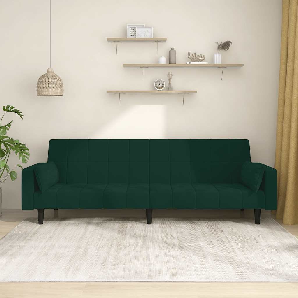 Kanapa 2-osobowa aksamitna z poduszkami, ciemnozielona, 138x77x80 cm