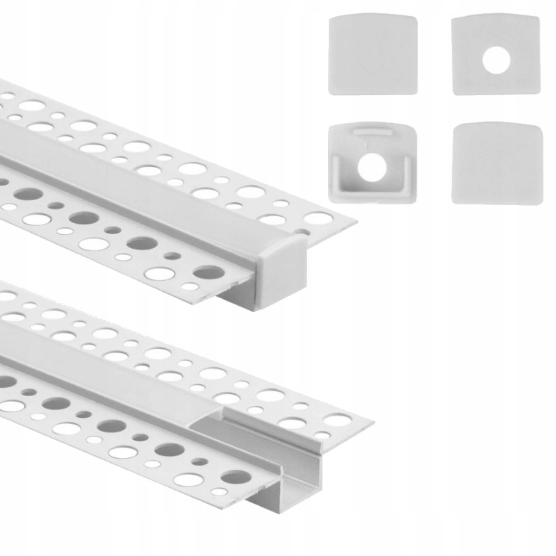 Profil Led 2m do Gk podtynkowy wpuszczany biały klosz mleczny zaślepki