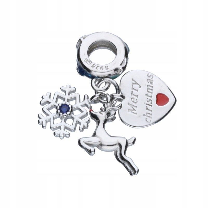 Vánoční korálkový přívěsek se sobym Stříbro 925, smalt, zirkony vánoční dekorace