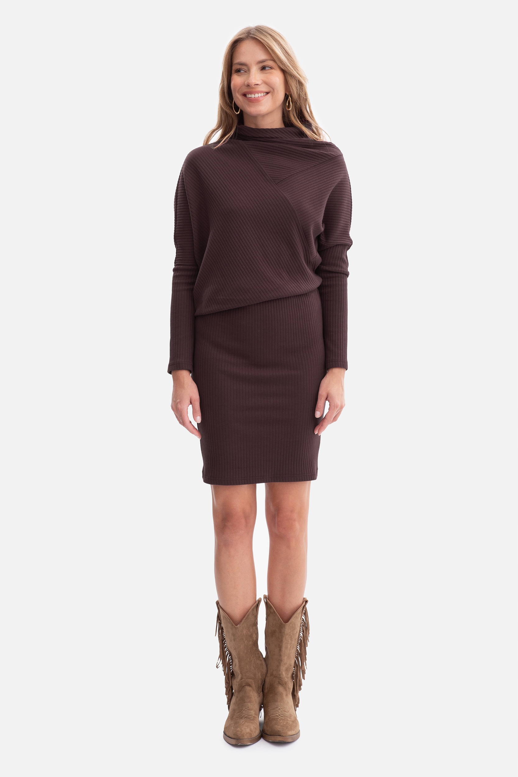 Elegantní Dámská Ženské Šaty Mikina Tmavě Hnědá 36/38 S/m