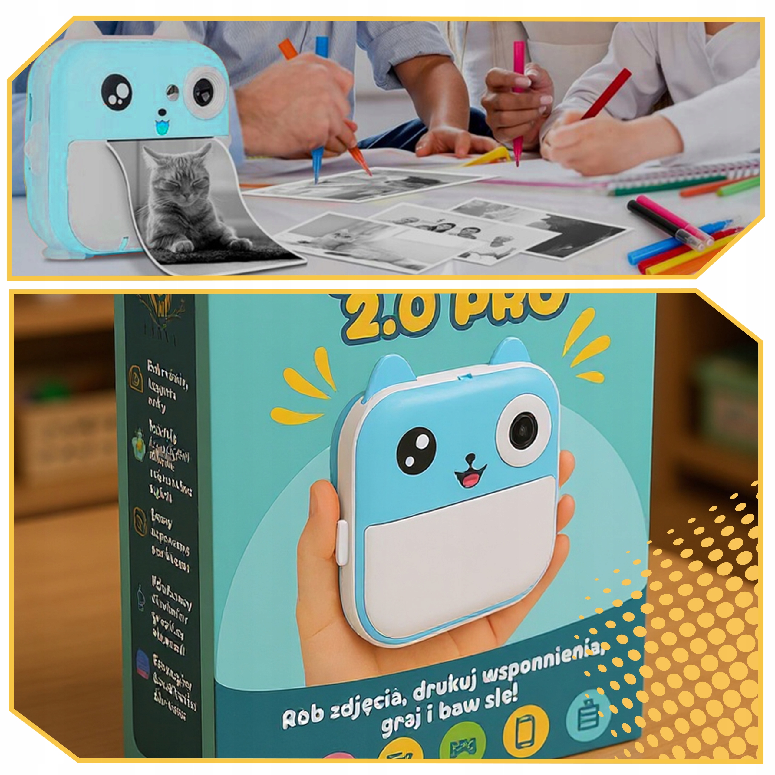 MINI DRUKARKA DRUKUŚ APARAT FOTOGRAFICZNY NATYCHMIASTOWY TERMICZNA + ROLKI Konstrukcja ekran LCD