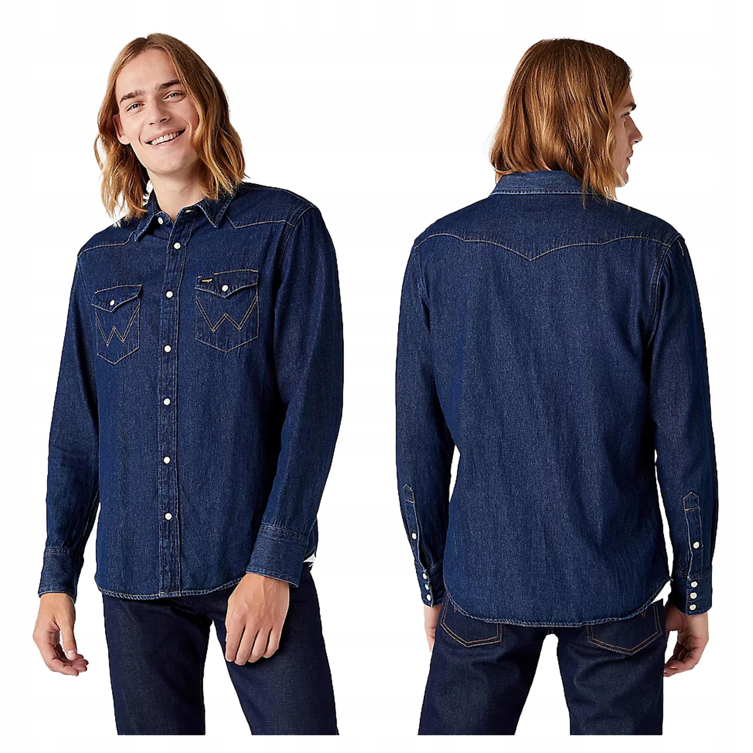 Wrangler 27MW Pánská Džínová Košile Tmavě Modrá S Dlouhým Rukávem Jeans