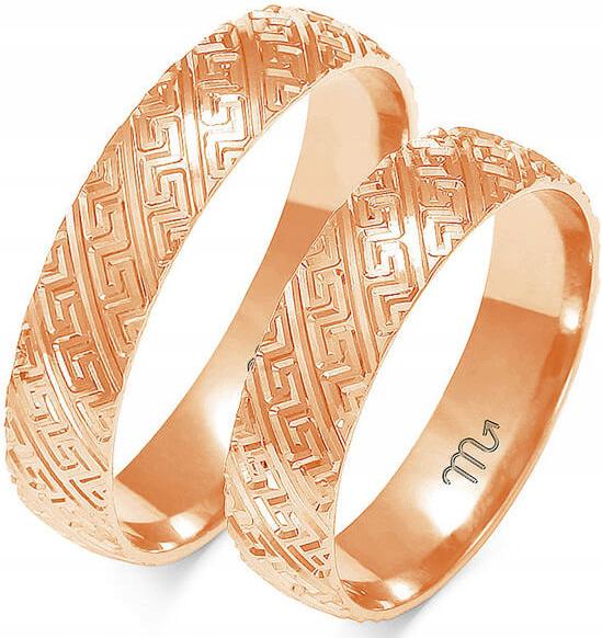 Snubní prsten z růžového zlata 585, 14 15 16, elegantní model gravírování