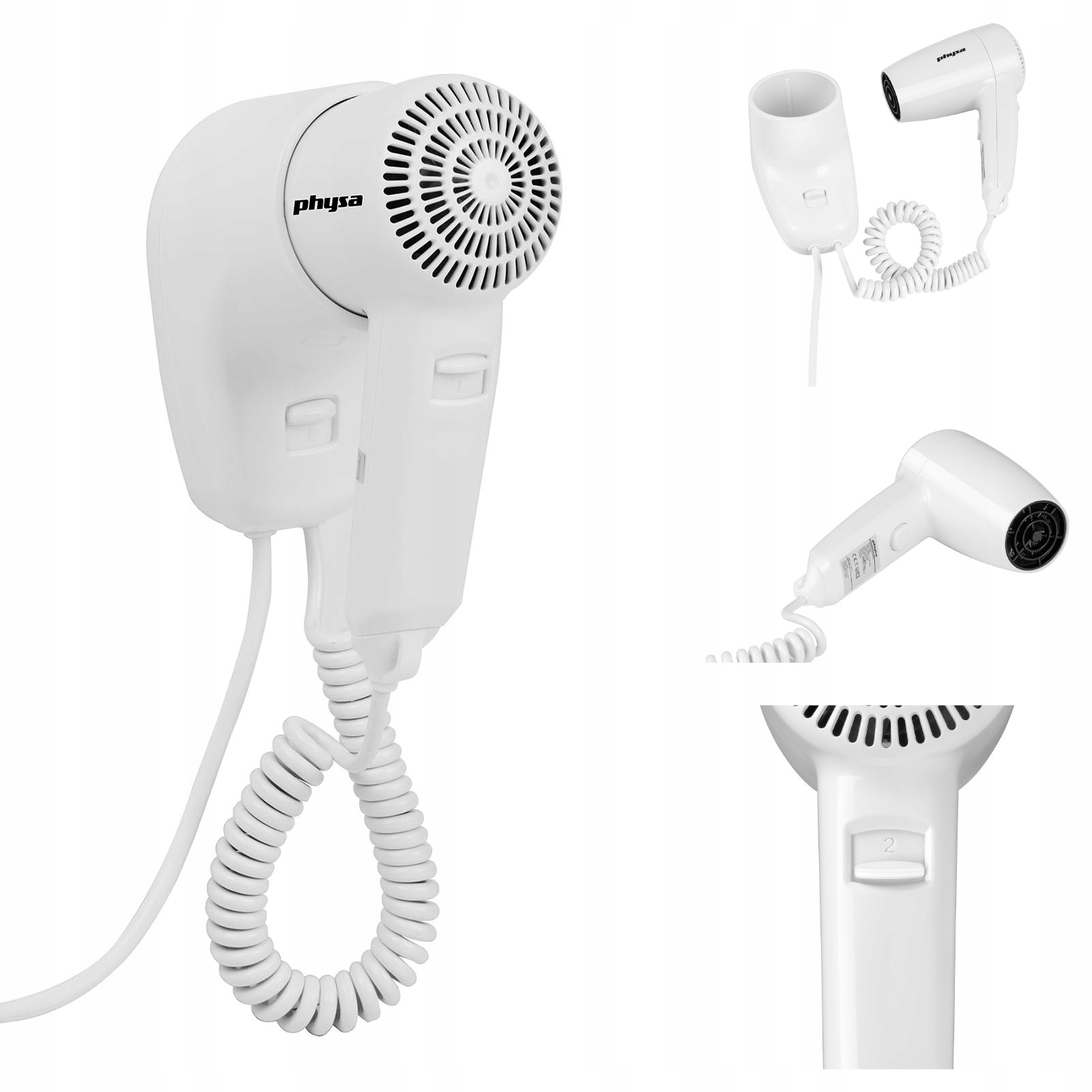 Bazénový nástěnný hotelový vysoušeč vlasů bílý 1200W Physa Purus