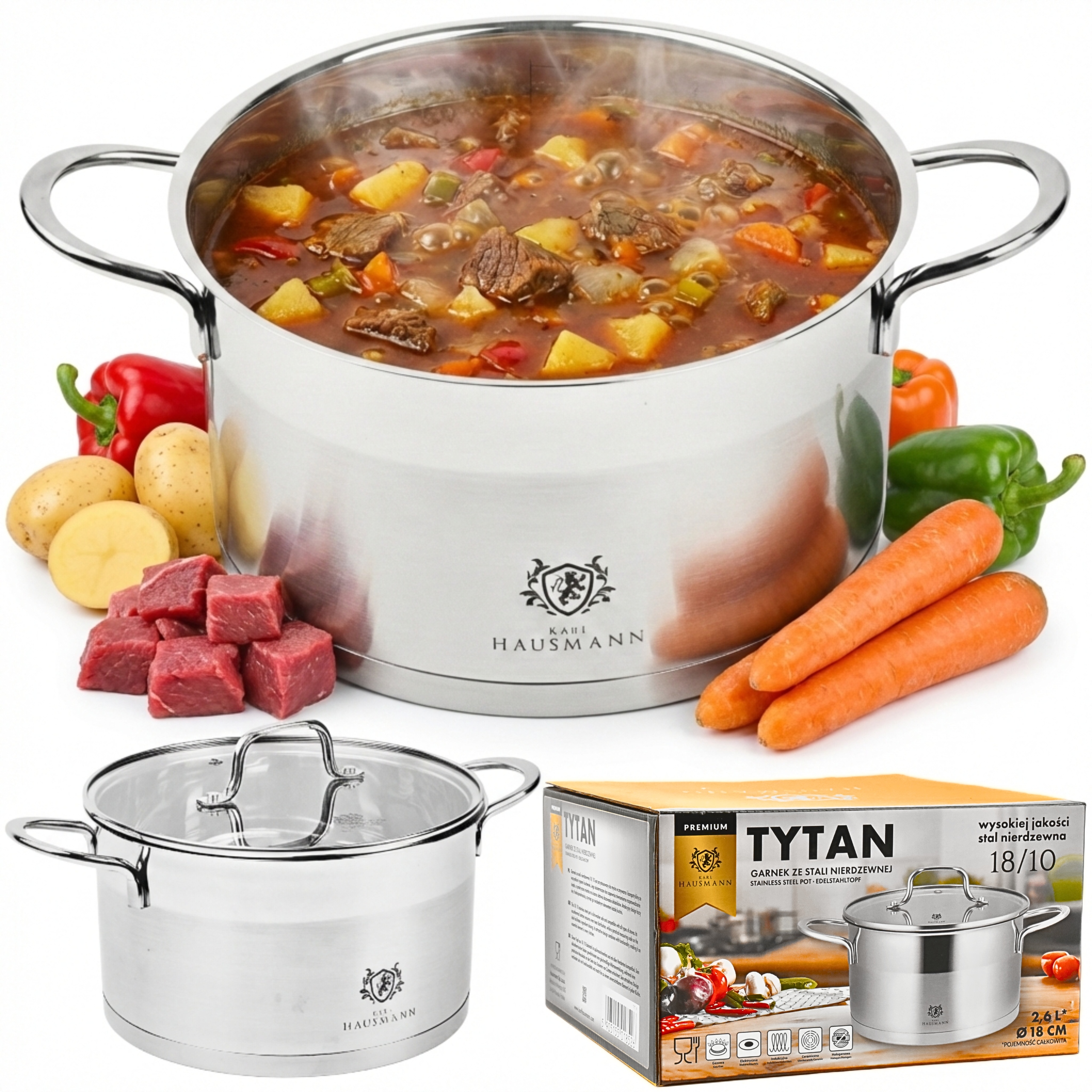 Hrnec Z Oceli 18/10 6,1 L 24 CM S Poklicí A Indukčním Hrncem