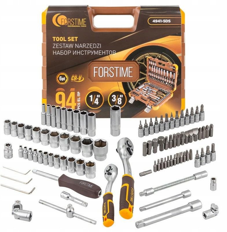 Sada nářadí 1/4" & 3/8" 4-22 mm kufr 94 ks Forstime