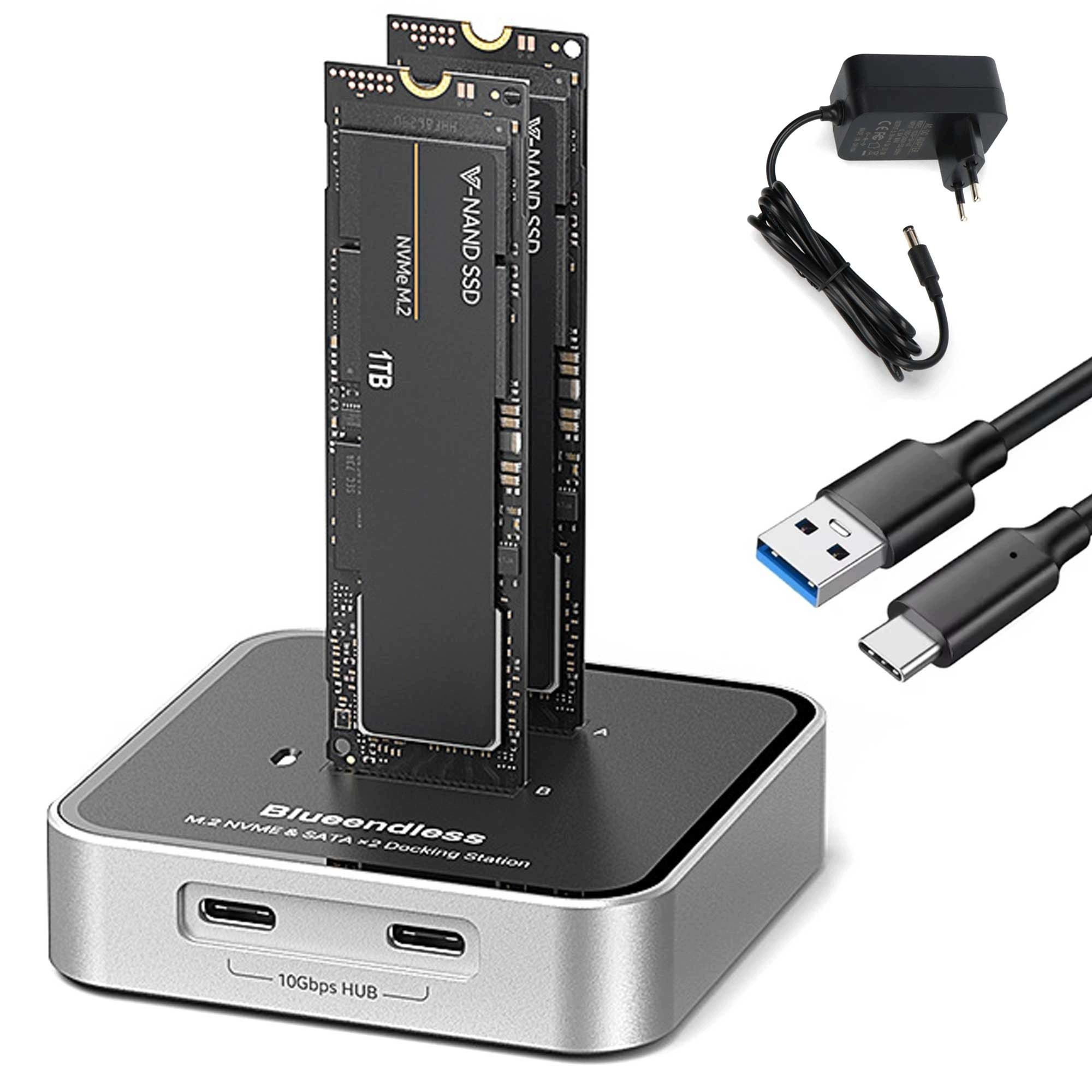 Dokovací stanice pro 2 disky M.2 Nvme Sata klonování 2x8TB 10GBP Usb-c Hub