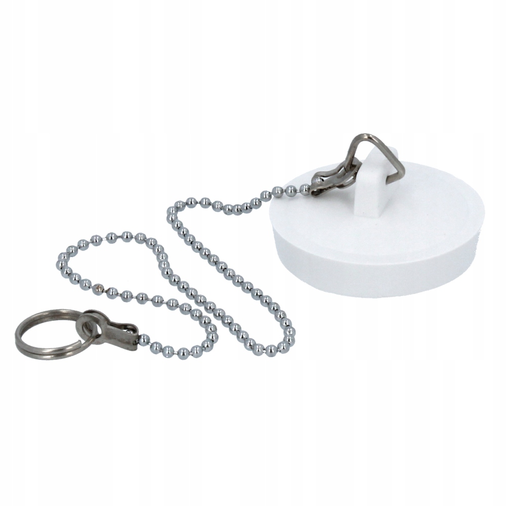 Korek umywalkowy biały chrom 40mm gumowy łańcuszek