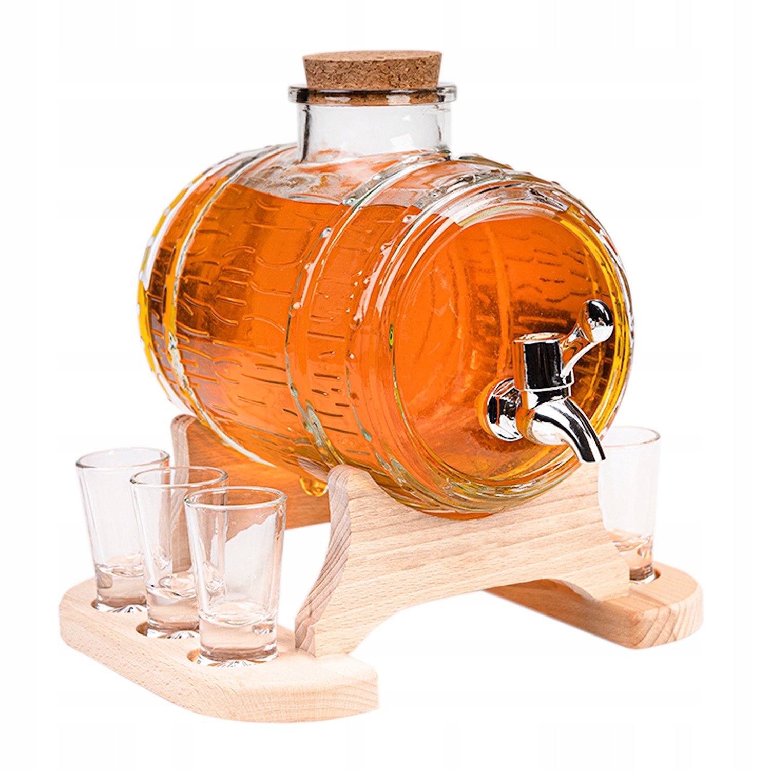 Skleněný sud s kohoutkem 2 l, sud antalek, karafa na whisky, skleničky