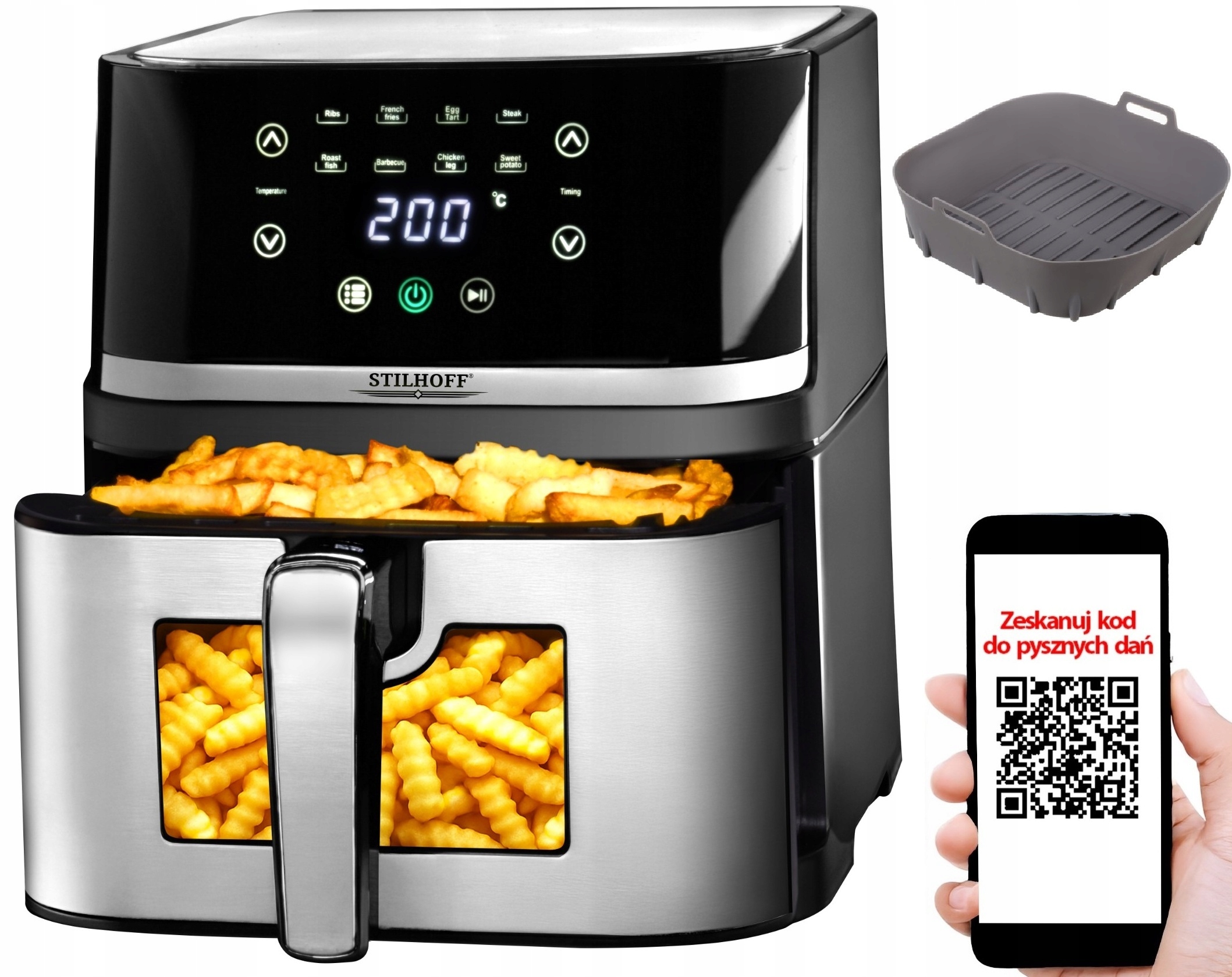 Fritéza bez tuku velká Air Fryer 6,5L Airfryer silikonová vložka