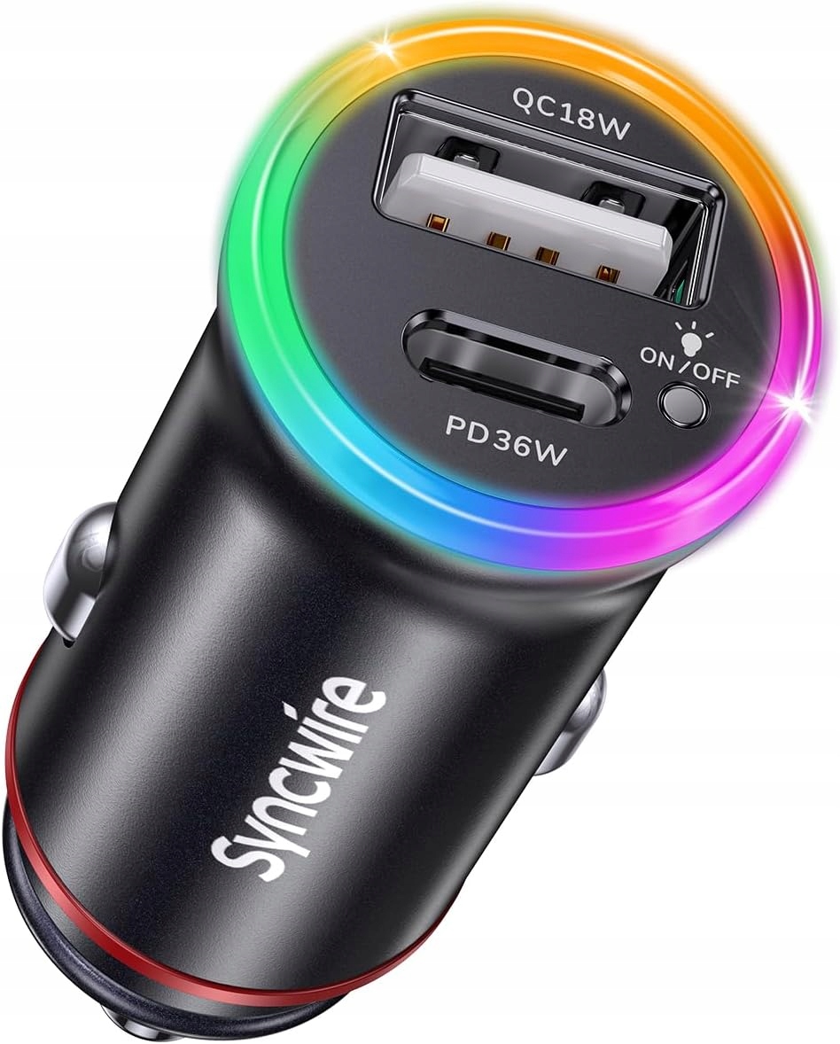 Ładowarka Samochodowa Syncwire 36W Szybka Usb-a Usb-c Przejściówka Adapter