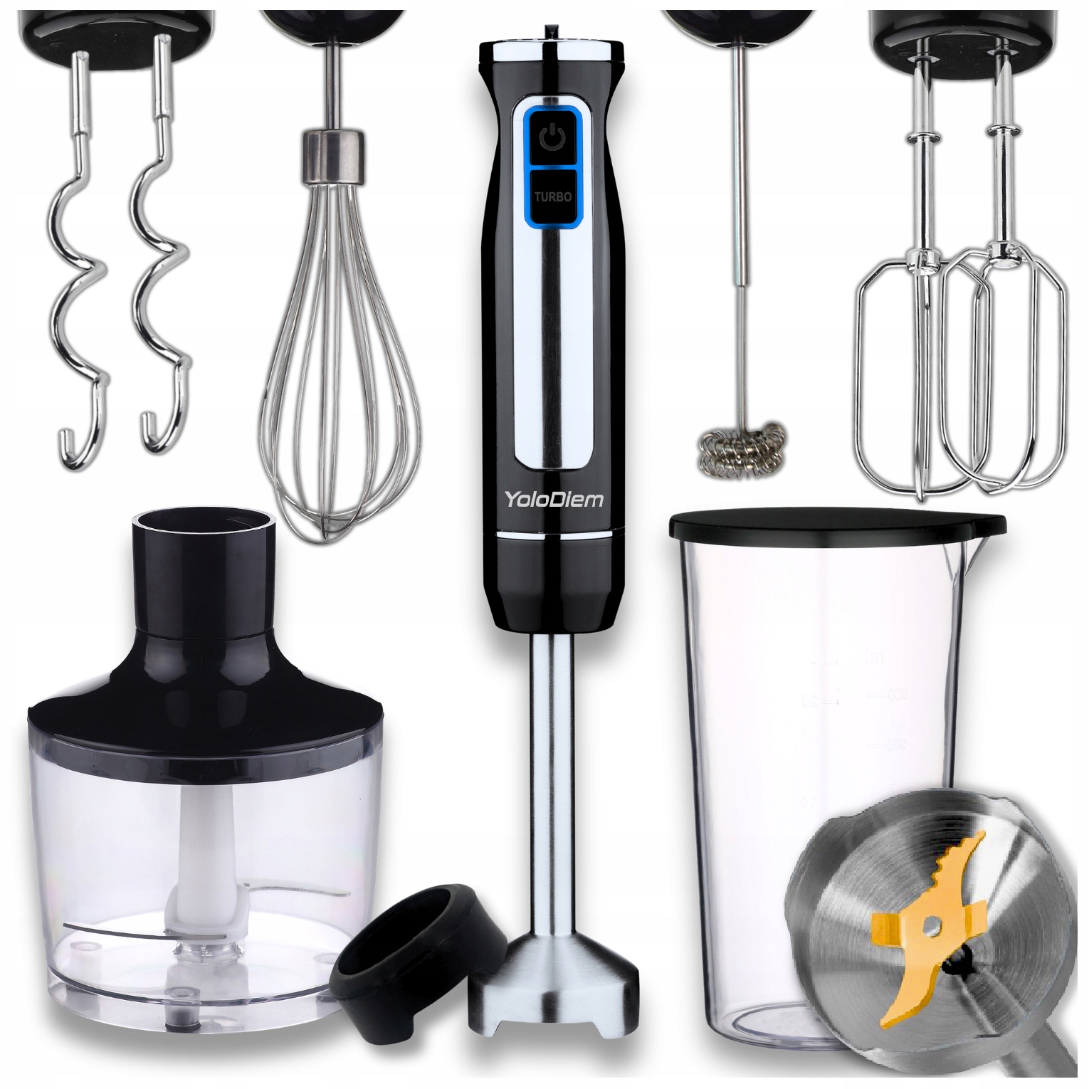 Blender Ręczny Wielofunkcyjny 9W1 1500W Pro 4 Tytanowe Ostrza Bogaty Zestaw
