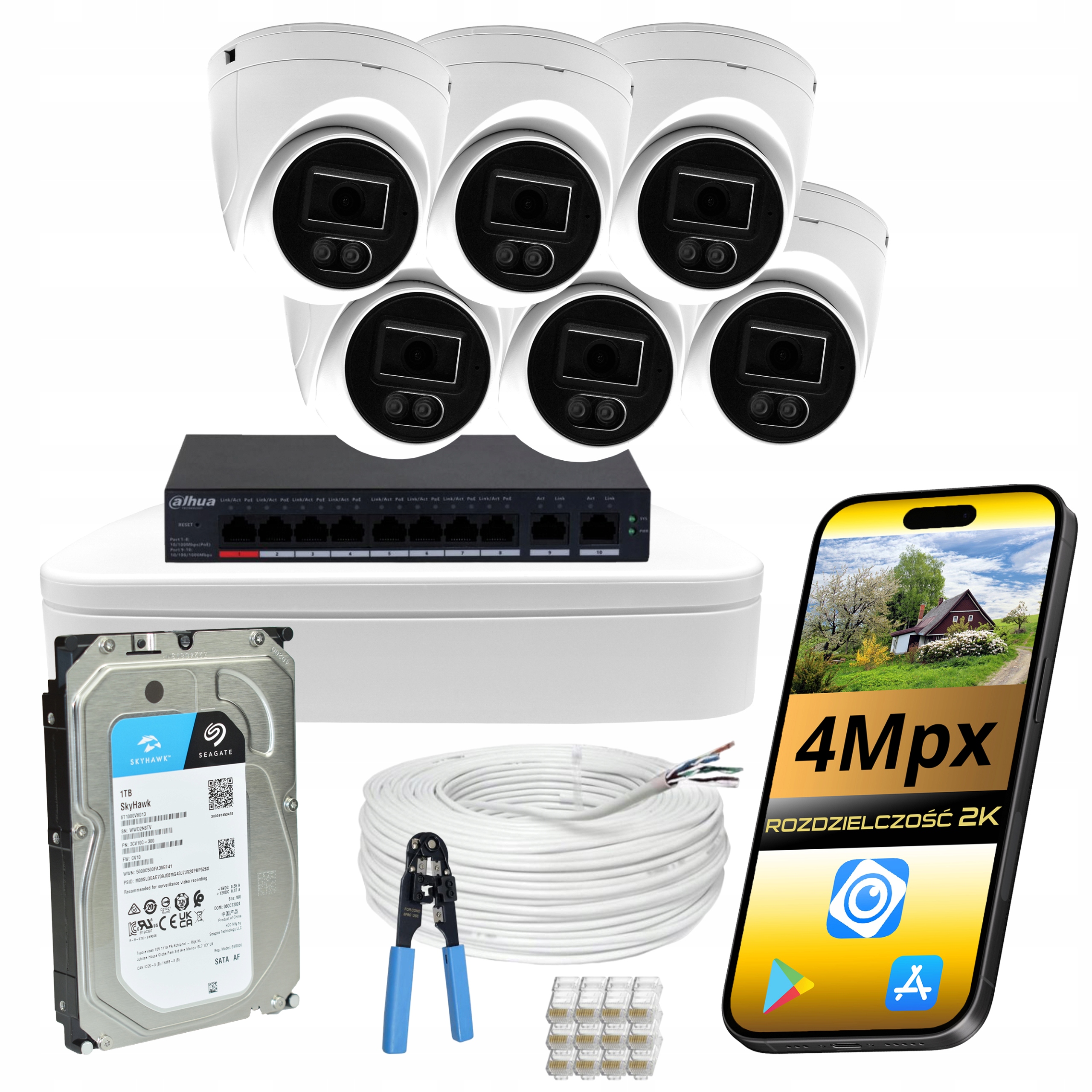 Kompletní Sada Pro Monitorování Záznamníku Dahua 6x Kamera 4MPX Ir Led 1Tb