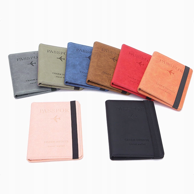 Skórzane ETUI Na Paszport RFID Pakiet Kart Szary Kolor srebrny