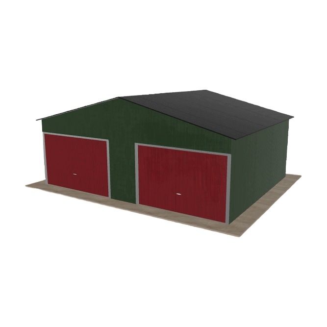 Plechová garáž 7x5.5 m dvoupolohová, dvoupolohová, zelená
