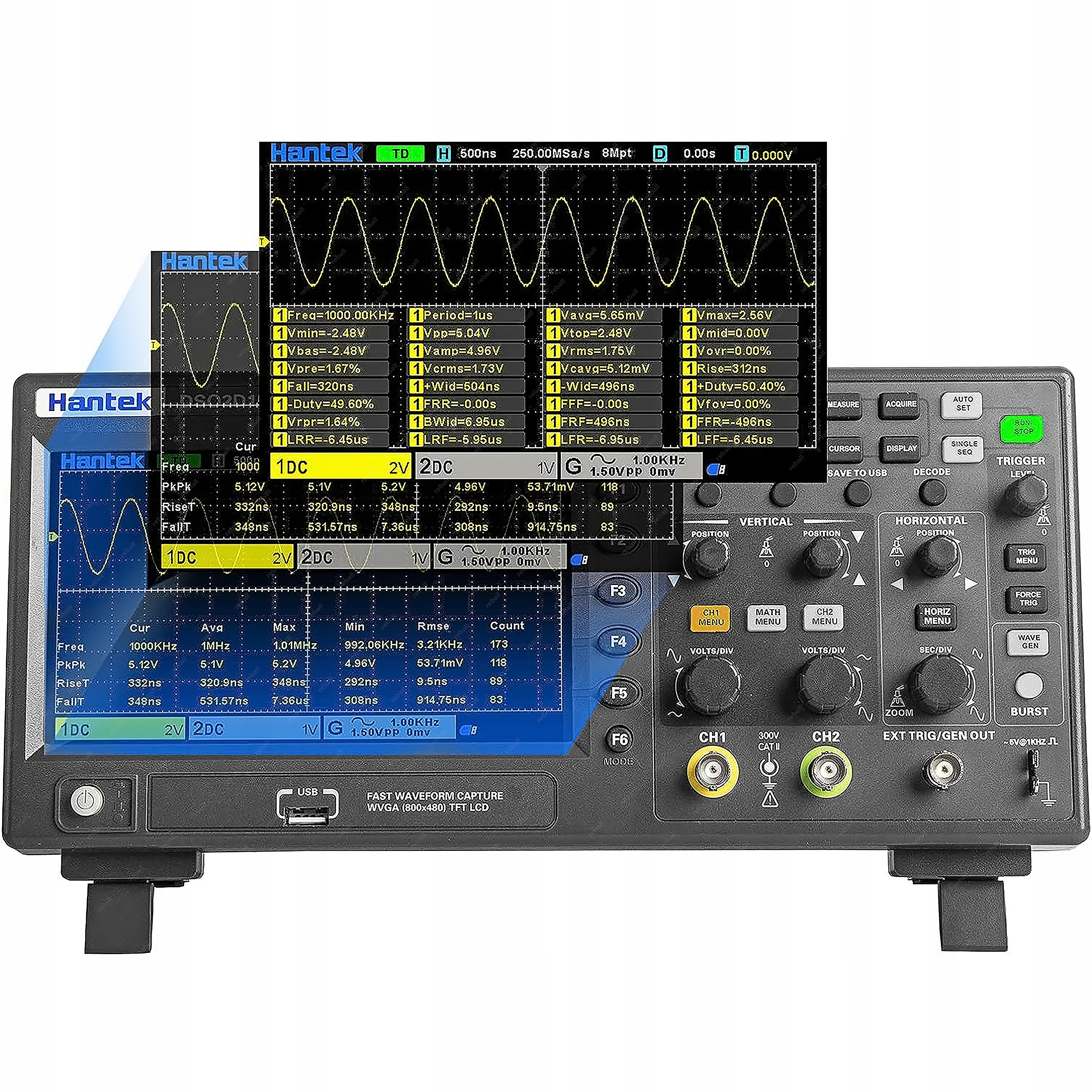 OSCYLOSKOP CYFROWY DWUKANAŁOWY HANTEK DSO2D15 2w1 2x150MHz +GENERATOR 25MHz Model DSO2D15