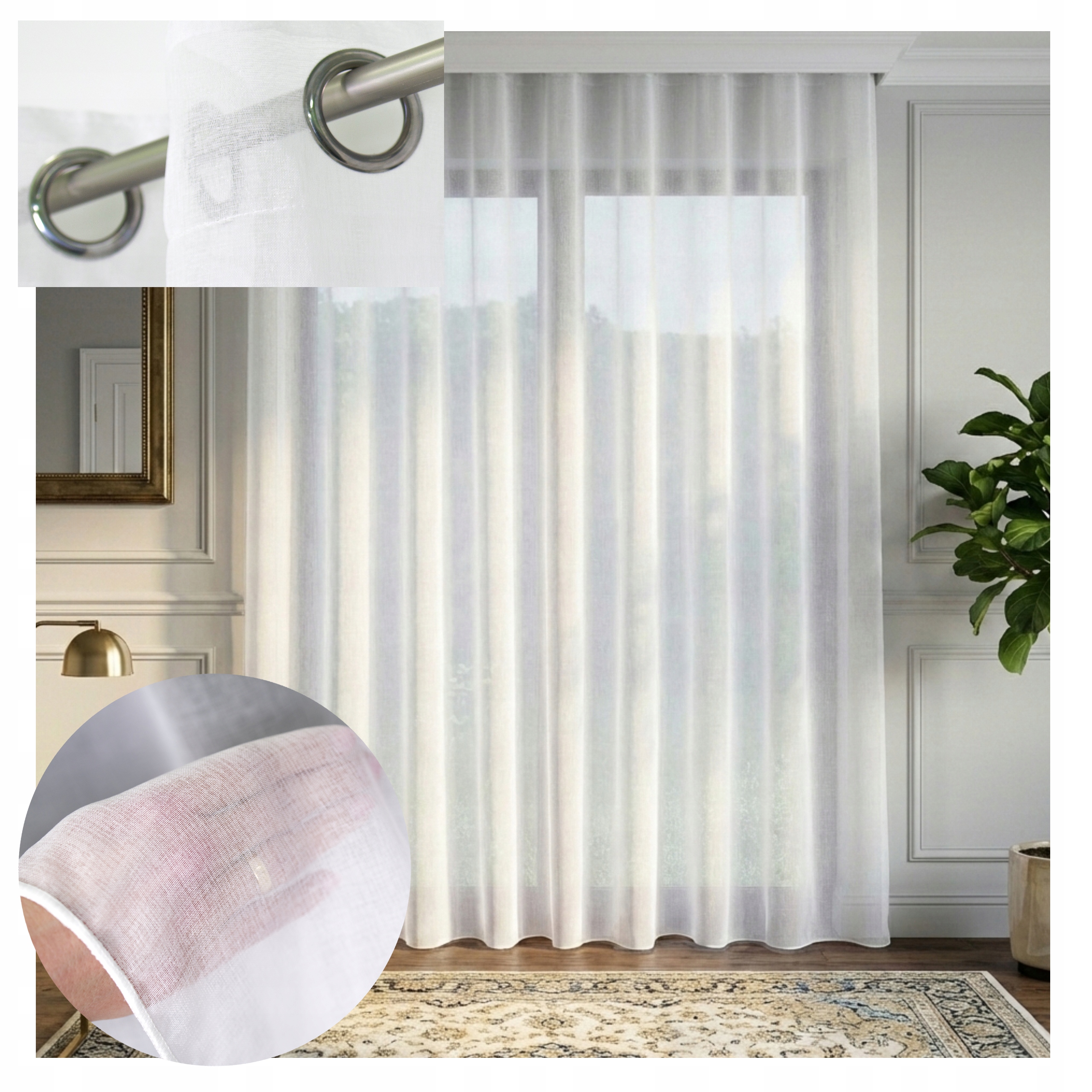 Záclona Etamin Kolečka Greta 400x255 Hotová skandinávská Premium Olověná