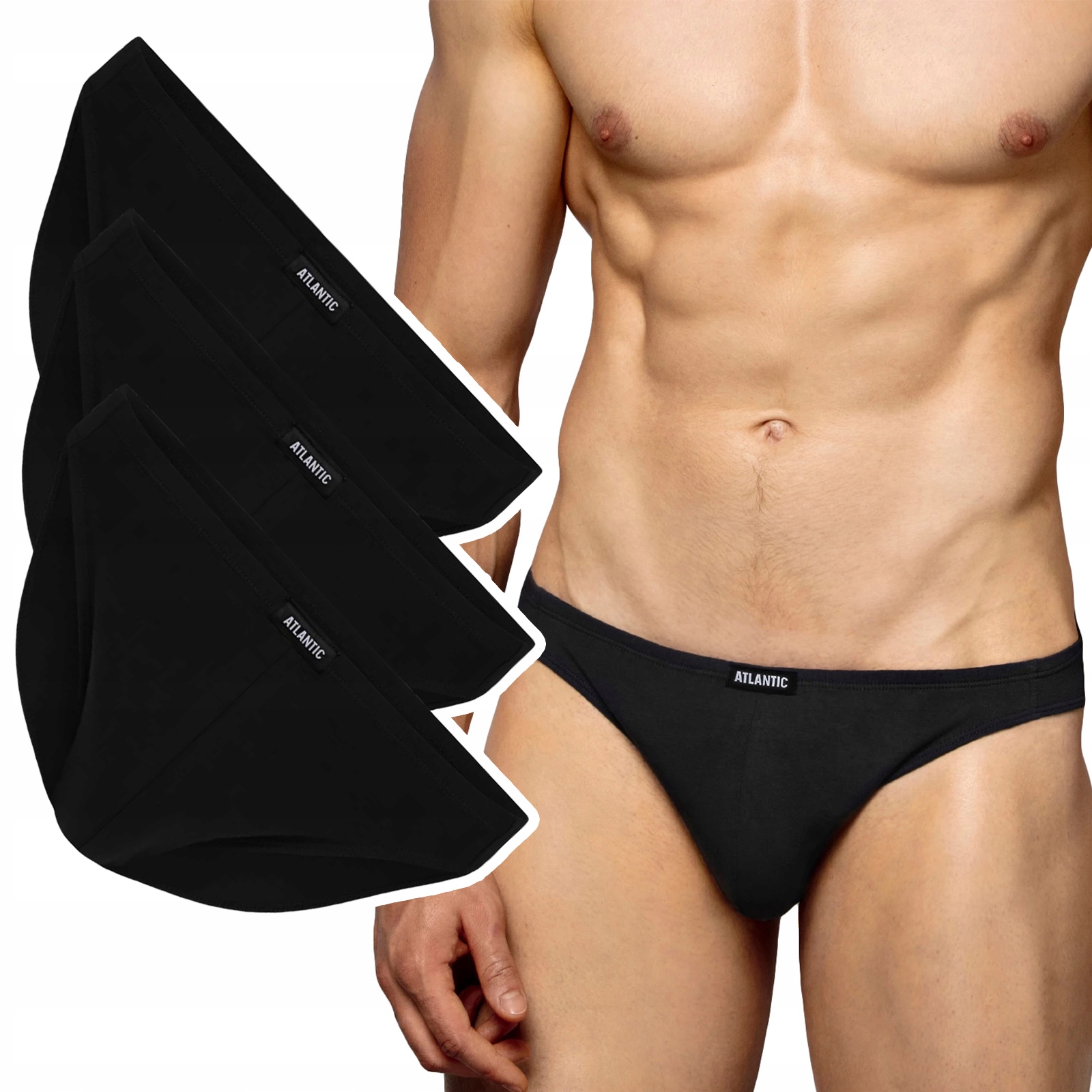 Pánské slipy Atlantic 3BMP-230 Mini s nízkým pasem, bavlna, 3 balení, Černá XL