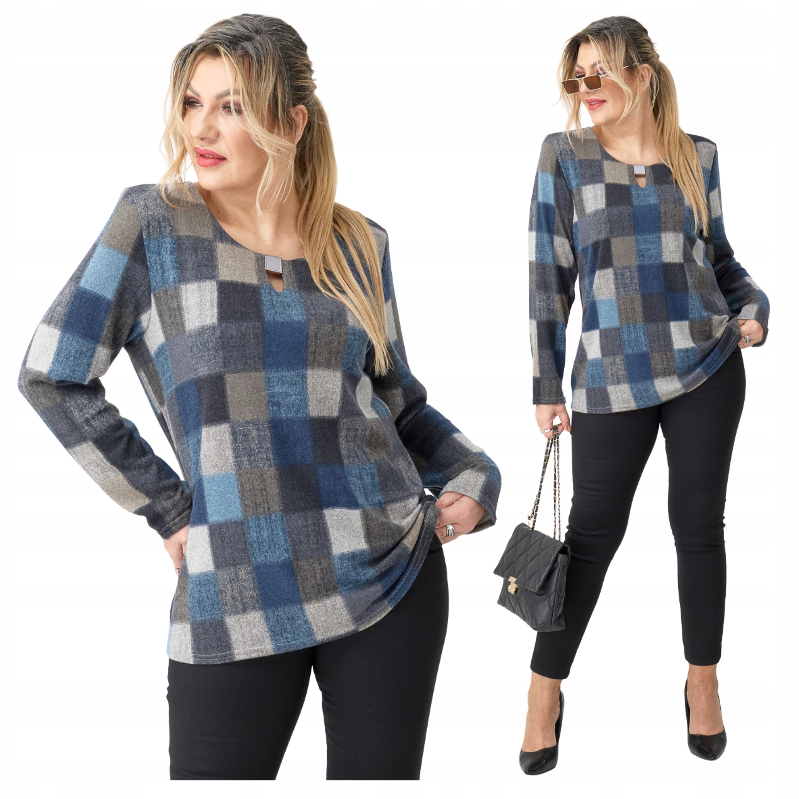 Bluzka damska w kratę modna sweter Polski Producent duże rozmiary