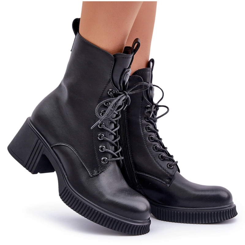 Dámské Kotníkové Boty Zateplené Masivní Podpatek Kůže Vinceza 66671 Černé 38