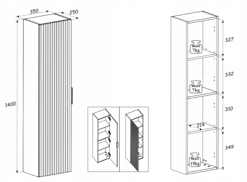 Słupek wysoki 35 cm ADEL BLACK 80-01 Wysokość mebla 140 cm