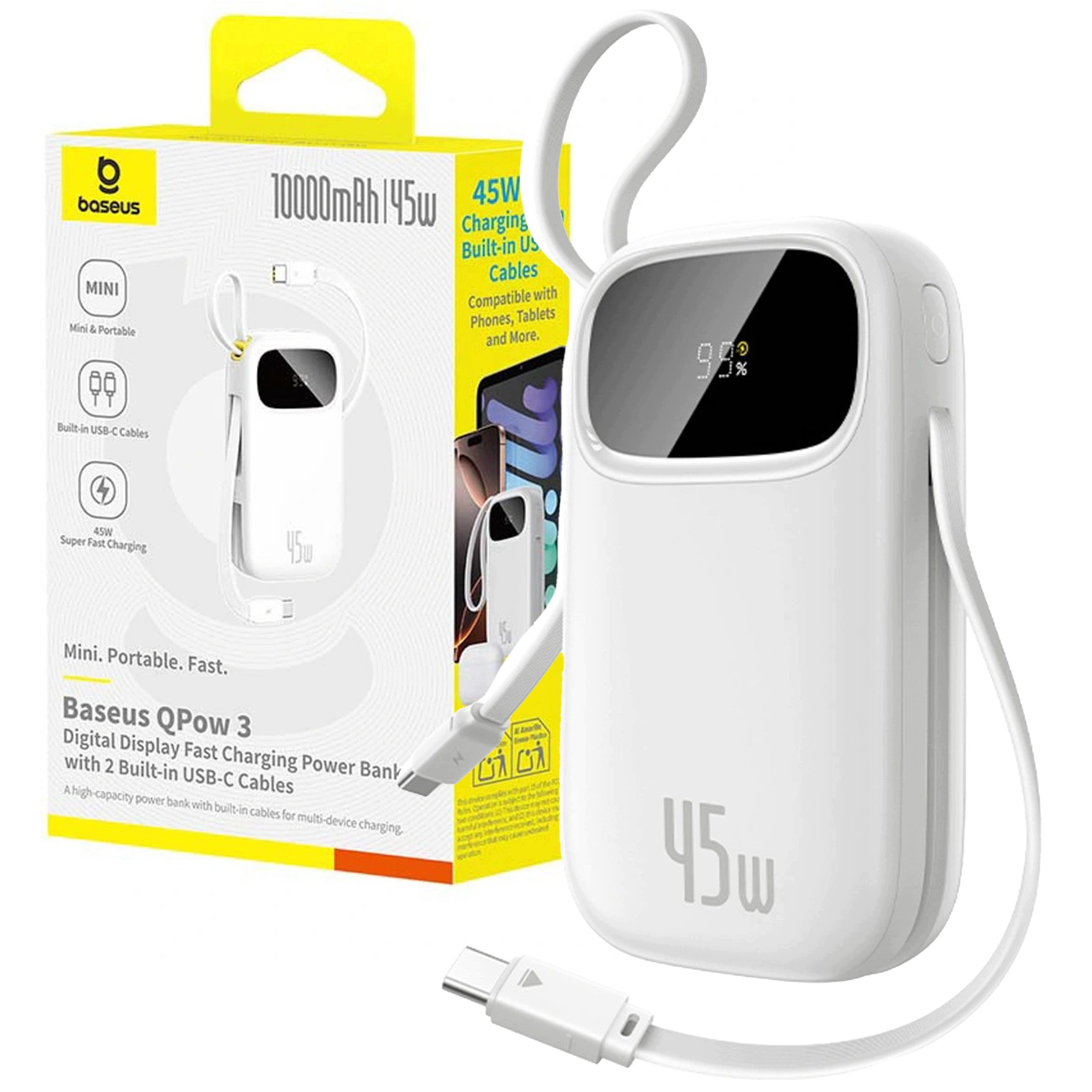 Rychlá Powerbanka Baseus 10000 Mah 45W S Vestavěnými Usb-c Kabely Pro 4 Zařízení