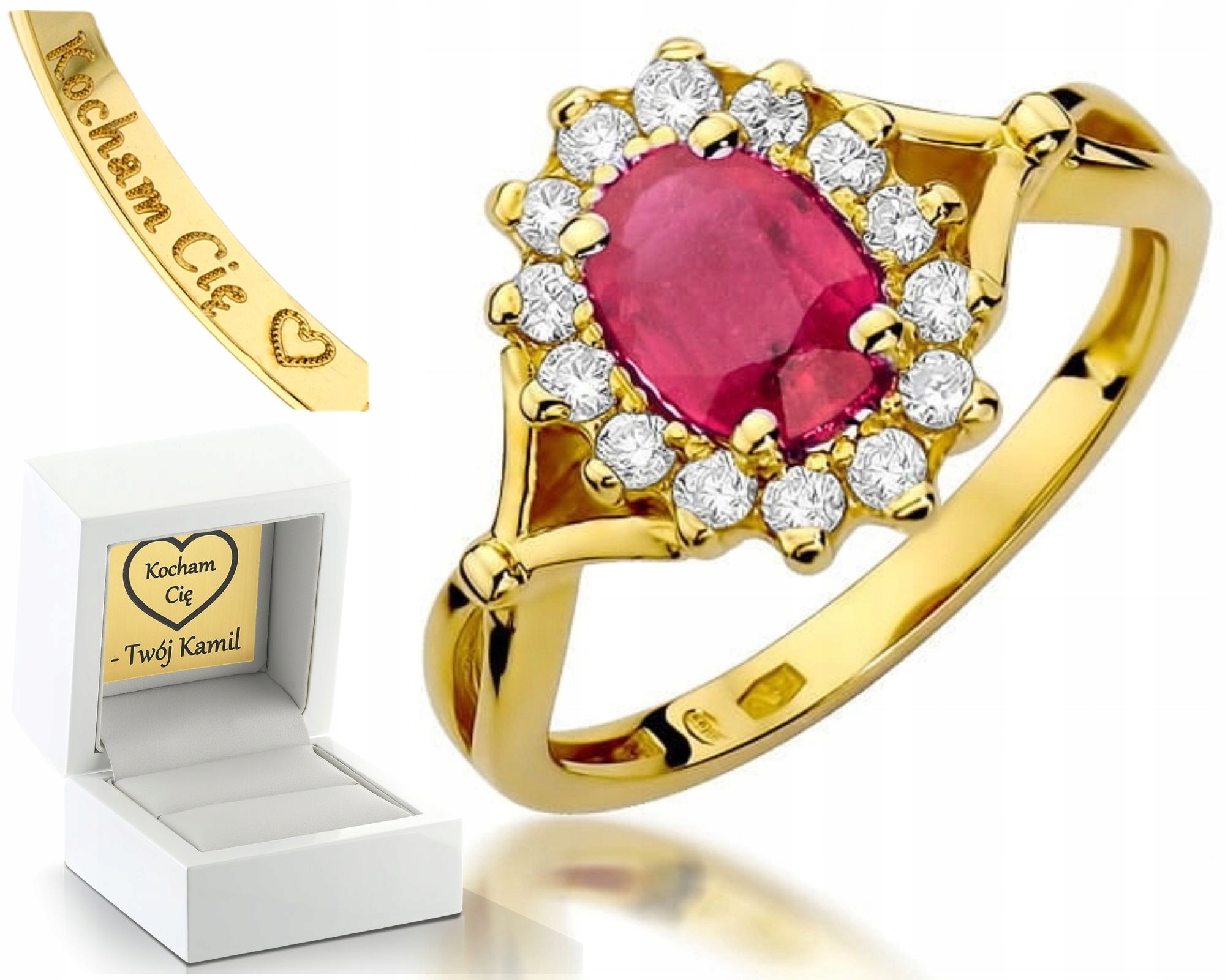 Zásnubní Prstýnek Rubín Brilianty Žluté Zlato Gravírování 585 Dárek