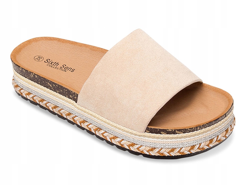 

Zamszowe Klapki Na Grubej Podeszwie Beżowe 38