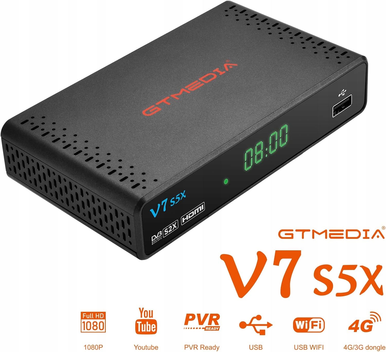Gt Media V7 S5X cyfrowy dekoder satelitarny DVB-S/S2/S2X Wi-Fi Usb Full Hd