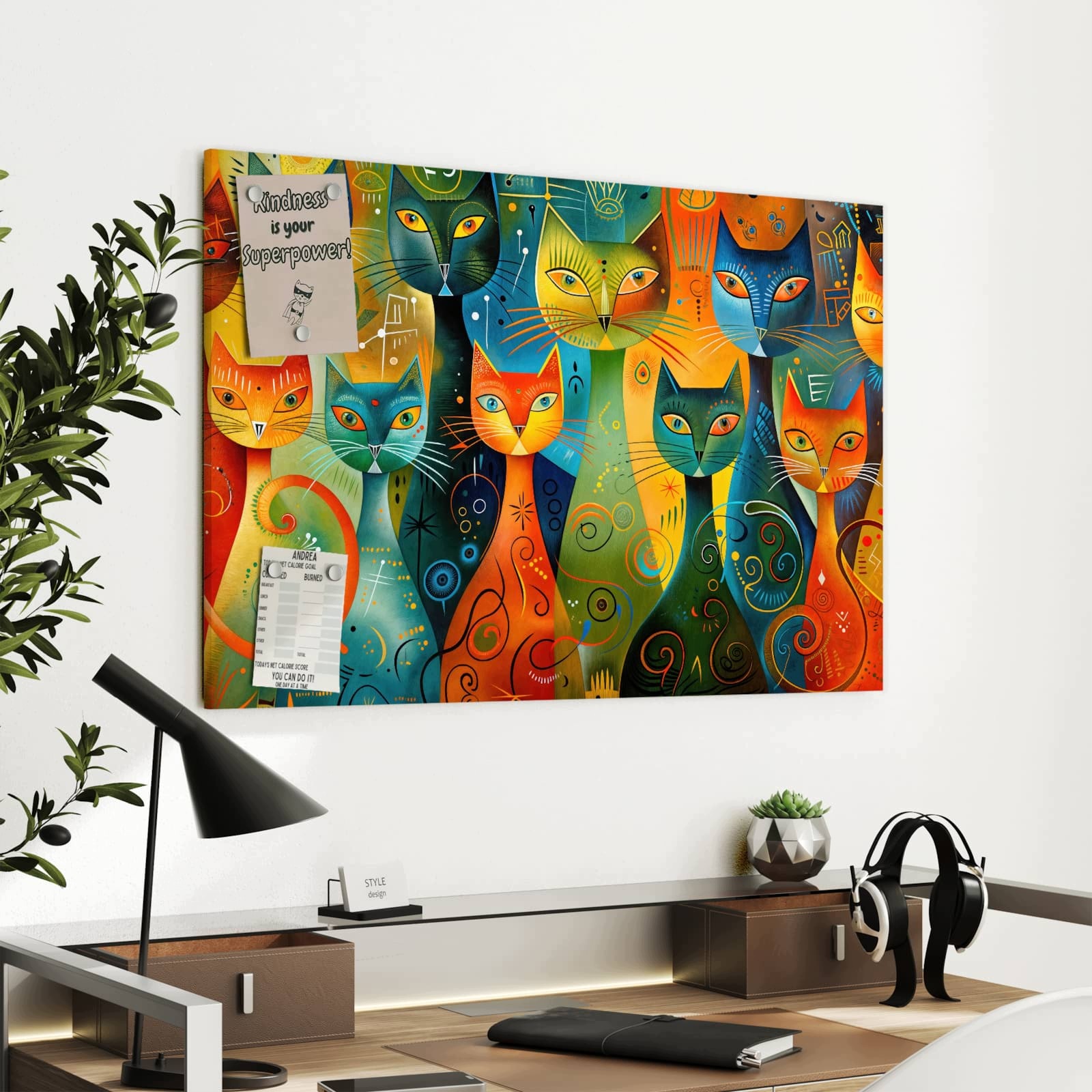 Magnetická tabule Barevné Umění kočičí 90 × 60 cm