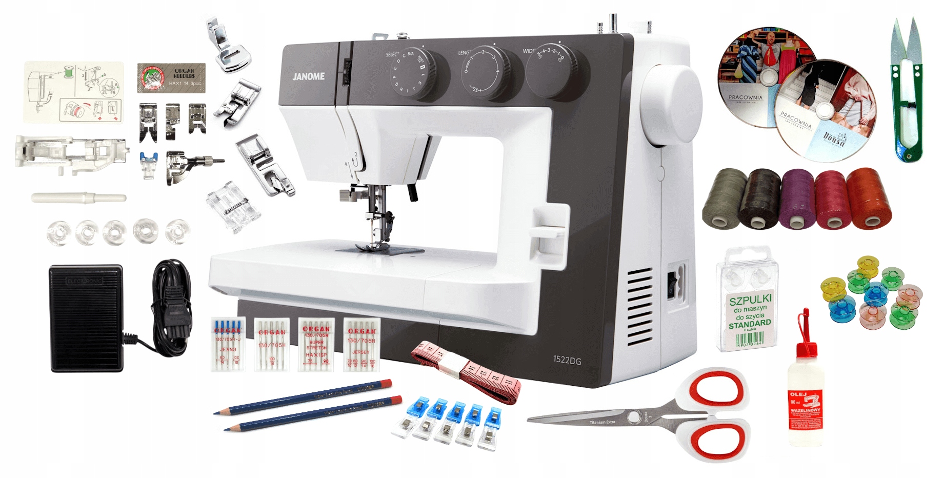 Maszyna do szycia Janome 1522 Dg ciemnoszara gratisy nożyczki nici