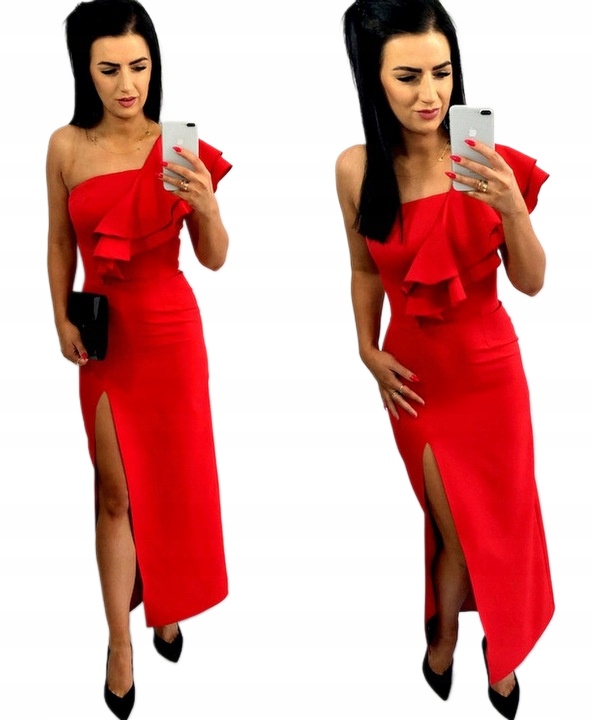 Přiléhavá Maxi Asymetrická Volánka Červená M