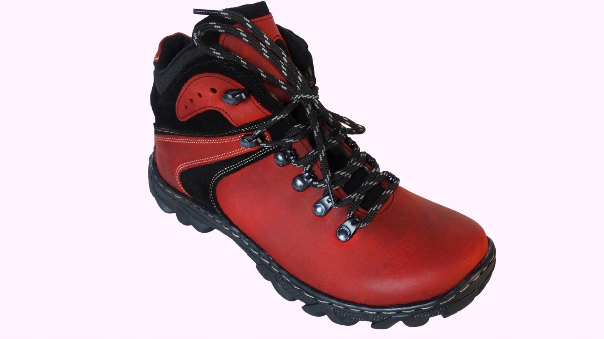 Skórzane Trekingi czerwone szerokie nr. 38