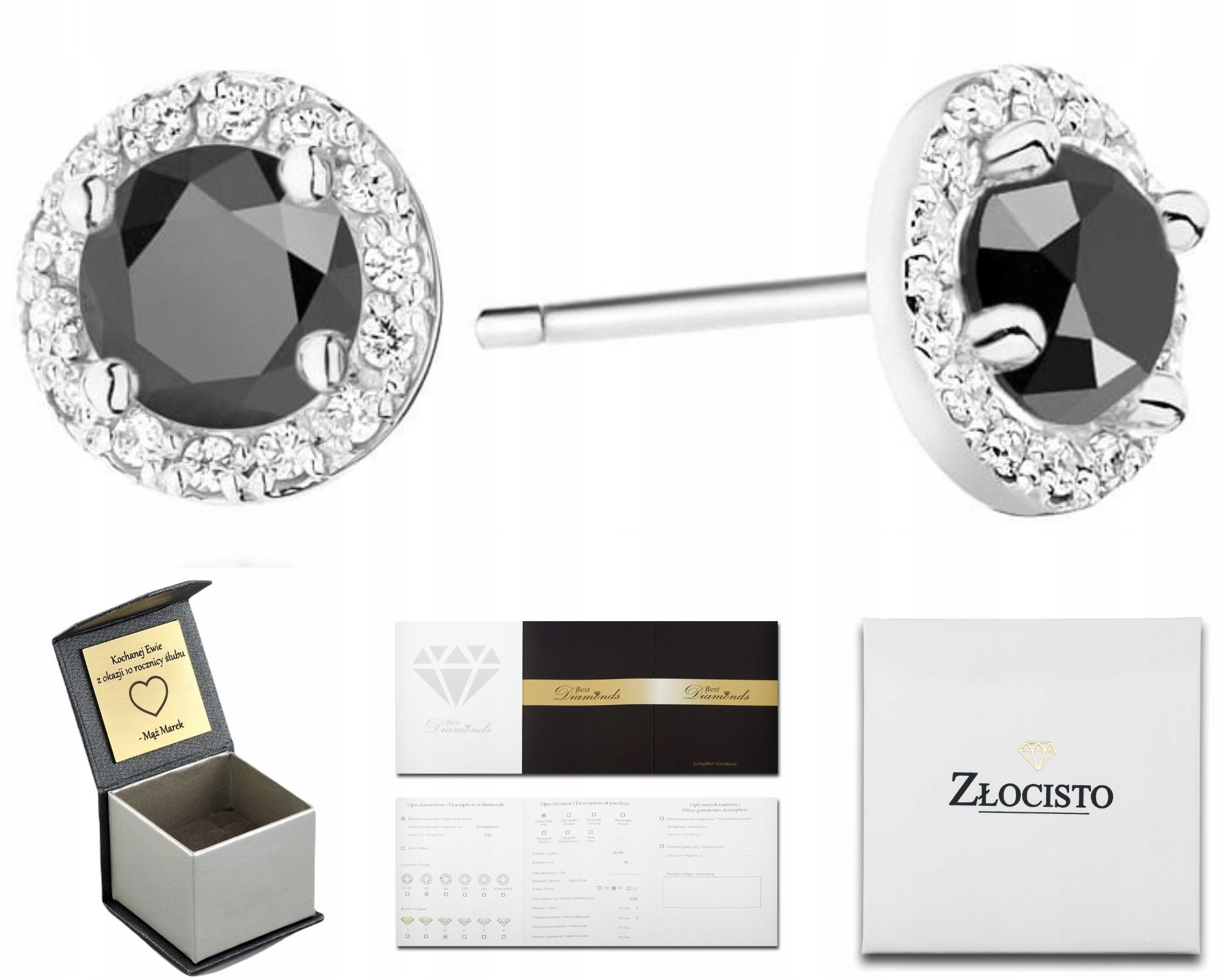 Bílé Zlaté Náušnice S Černými Diamanty