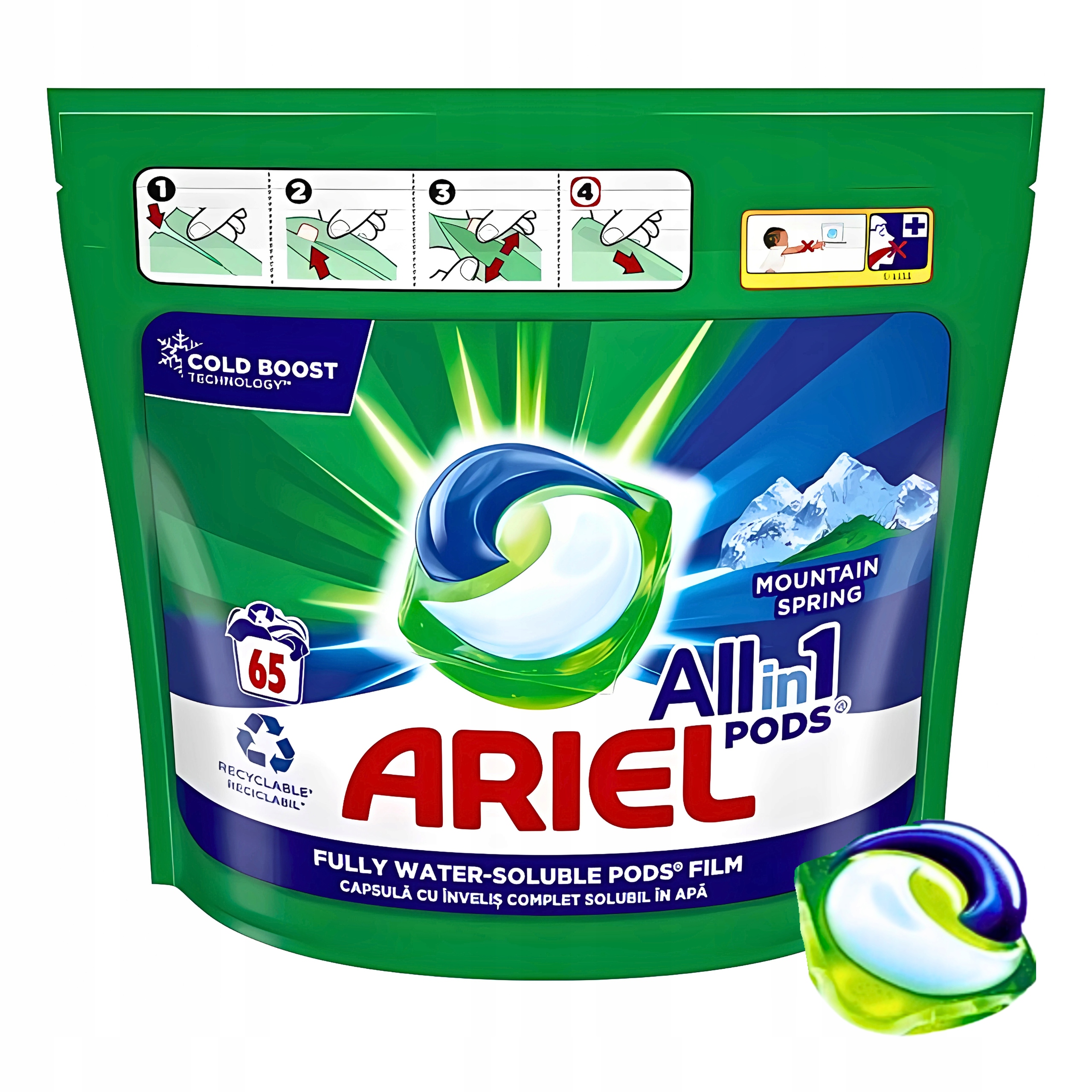 Levně Ariel Mountain Spring 3v1 prací Kapsle 65 ks – Čistota a svěžest
